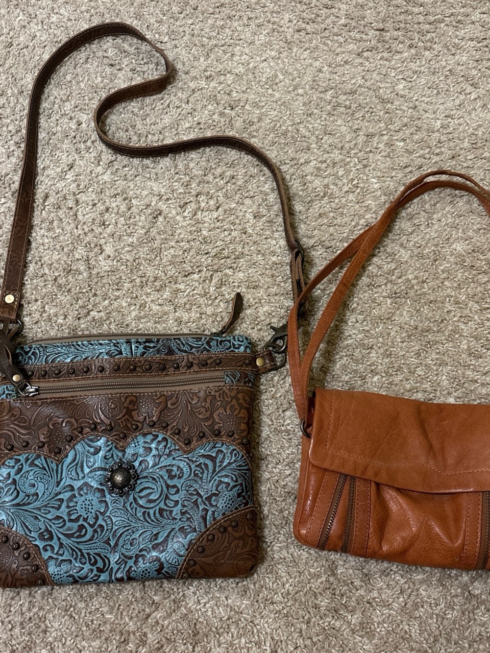 Myra Bag Brown & Turquoise Floral Tooled Crossbody Bag